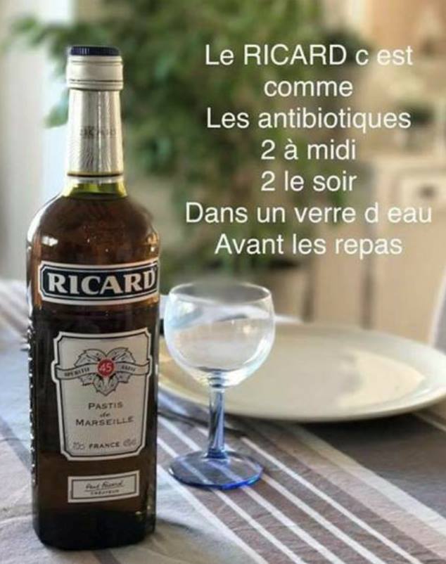 Blague   alcool  le rcard c'est comme les antibiotique 2 a midi 2 le soir dans un verre d'eau avant les repas
