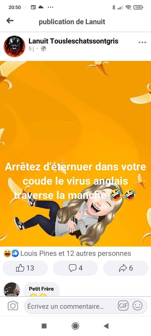 Blague   arêter de tousser dans votre coude le virus anglais traverse la manche