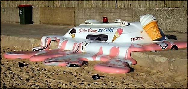 Caricature   blague   camion glace qui a fondu sur la plage