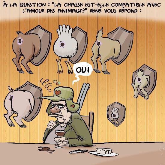 Caricature   humour   la chasse est il comptaible avec l'amour des animaux