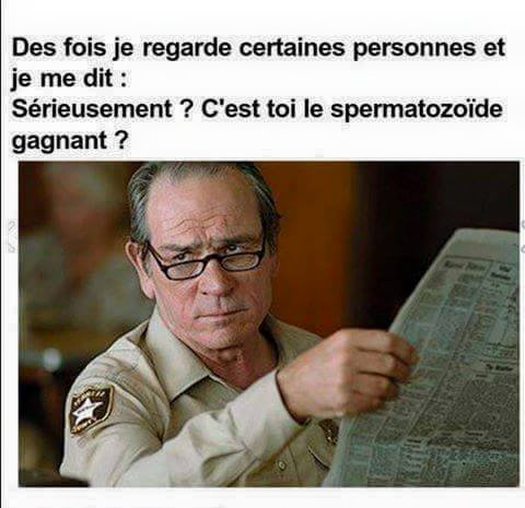 Des fois je regarde des personnes   et je me dit   c'est ti le spermatozoide gagnant