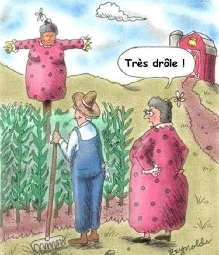 Dessin   blague   épouventail fait avec la femme de l'agriculteur