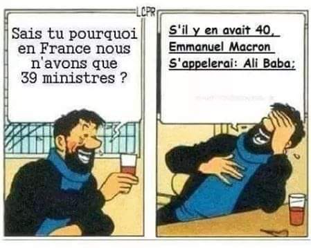 Devinette   pourquoi en france on n'a que 39 ministres   car s'il yen avait 40 emmanuel Macron s'appelerai ali baba