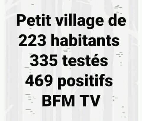 Blague   BFM TV   petit village de 223 habitant 335 testé 469 positifs