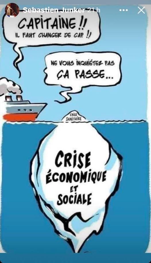 Blague   bateau   capitaine il faut changer de cap un iceberg (crise économique et sociale )devant   ne vous inquiété pas ça passe