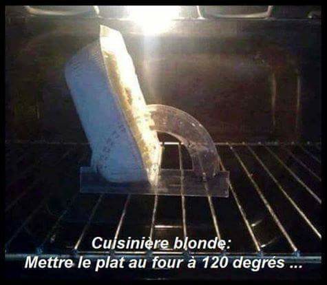 Blague   blonde   cuisine   mettre la plat au four à 120 degrés