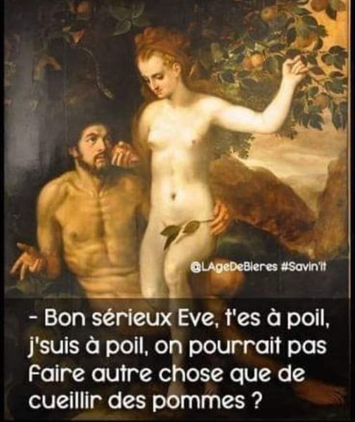 Blague   bon sérieux eve, t'es à poil et je suis à poil, on pourrait pas faire autre chose que de cueillir des pommes