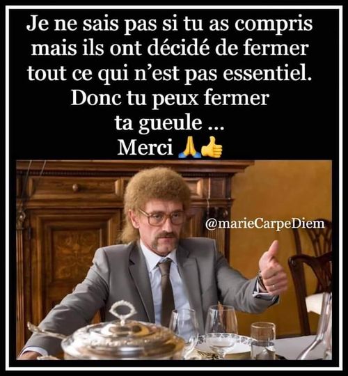 Blague   Citation   je ne sais pas si tu as compris mais il sont décidés de fermer tout ce qui n'est pas essentiel  donc tu peux la fermer ta gueule