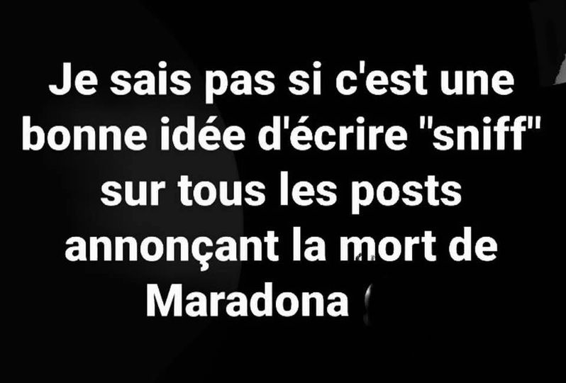 Blague   Citation   je sais pas si c'est une bonne idée d'écrire sniff sur tous les postes annoncant la mort de maradonna