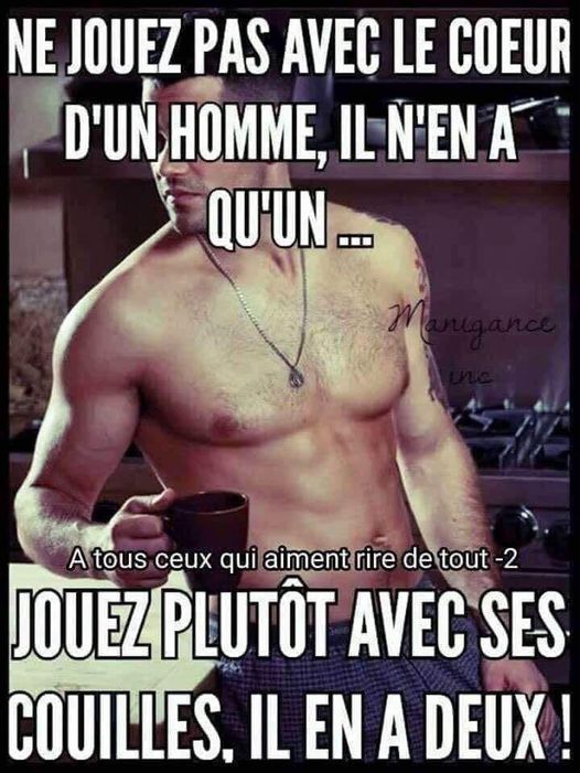 Blague   Citation   ne jouez pas avec le coeur d'un homme il n'en a qu'un=1   jouez plutot avec ses couilles, il en a 2=deux