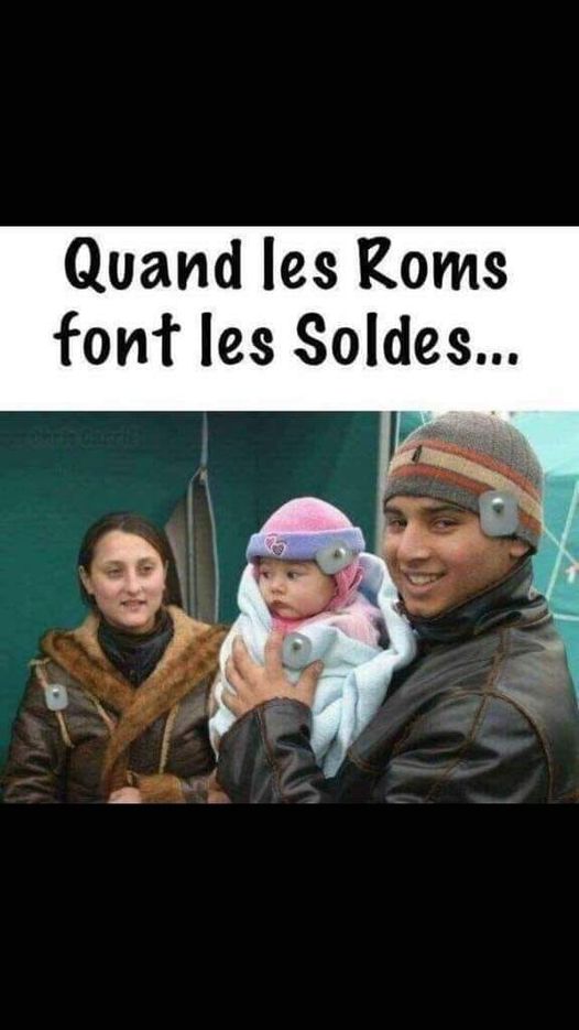 Blague   caricature   quand les roms font les soldes   avec bébé