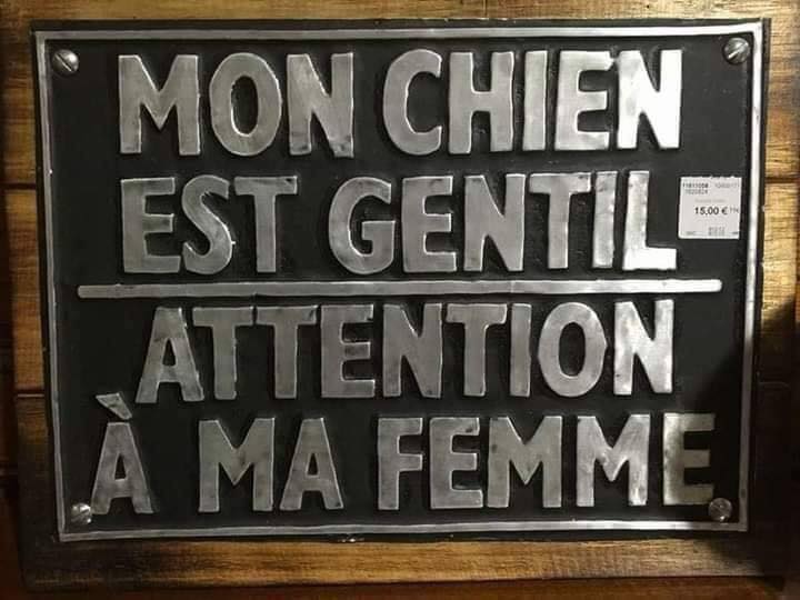 Blague   chien   femme   mon chien est gentil   attention à ma femme