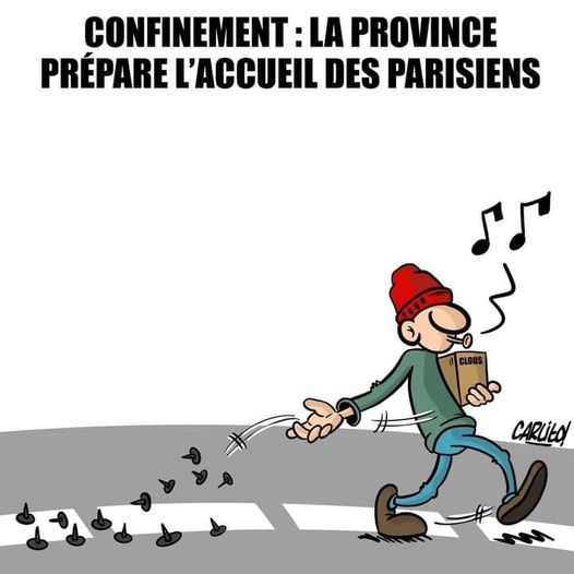 Blague   clous sur la route   confinement   la province prépare l'acceuil des parisiens