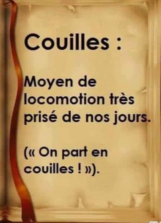 Blague   couilles  moyen de locomotion très prisé de nos jours   exemple   on part en couille