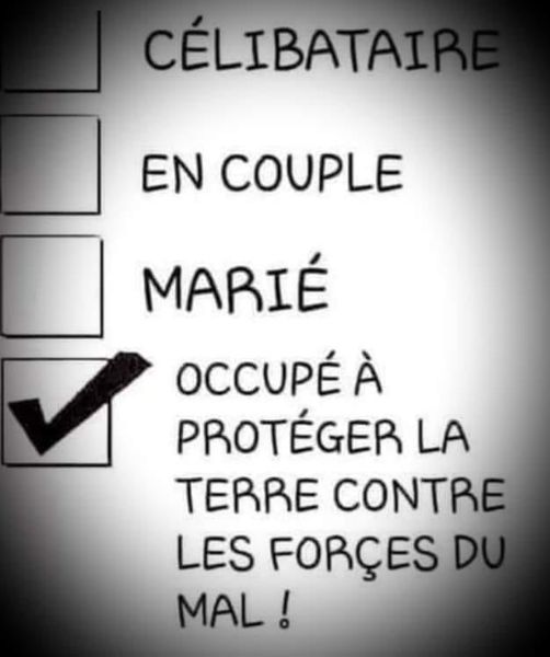 Blague   célibataire en couple marié   occupé à protéger la terre contre les force du mal