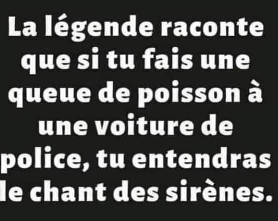 blague   Citation   la légende raconte que si tu fais une queue de poisson à une voiture de police,tu entendras le chant des sirènes