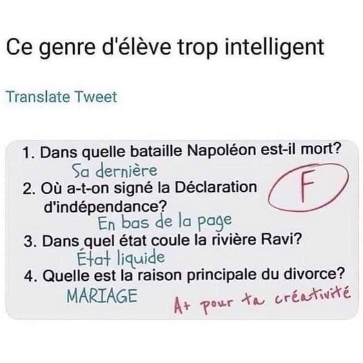 blague   controle   ce genre d'élève trop intelligent