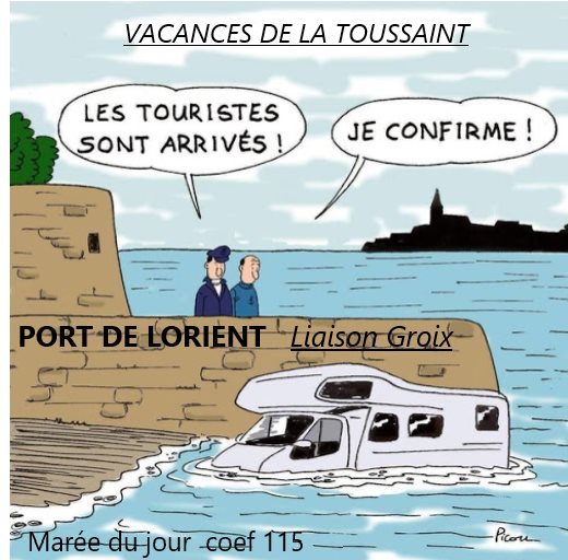 Blague   dessin   camping car   vacance   monté des eaux et camping car sous l'eau sur la plage