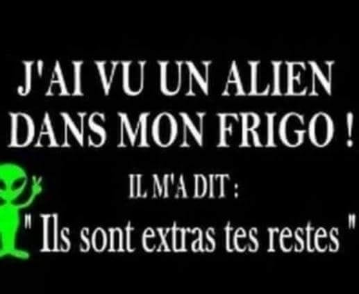 Blague   extraterrestre   j'ai vu un alien dans mon frigo   il m'a dit ils sont extra tes restes