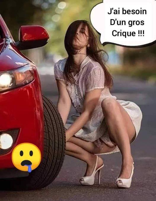 Blague   femme qui change un pneu de voiture quidit   j'ai besoin d'un gros crique