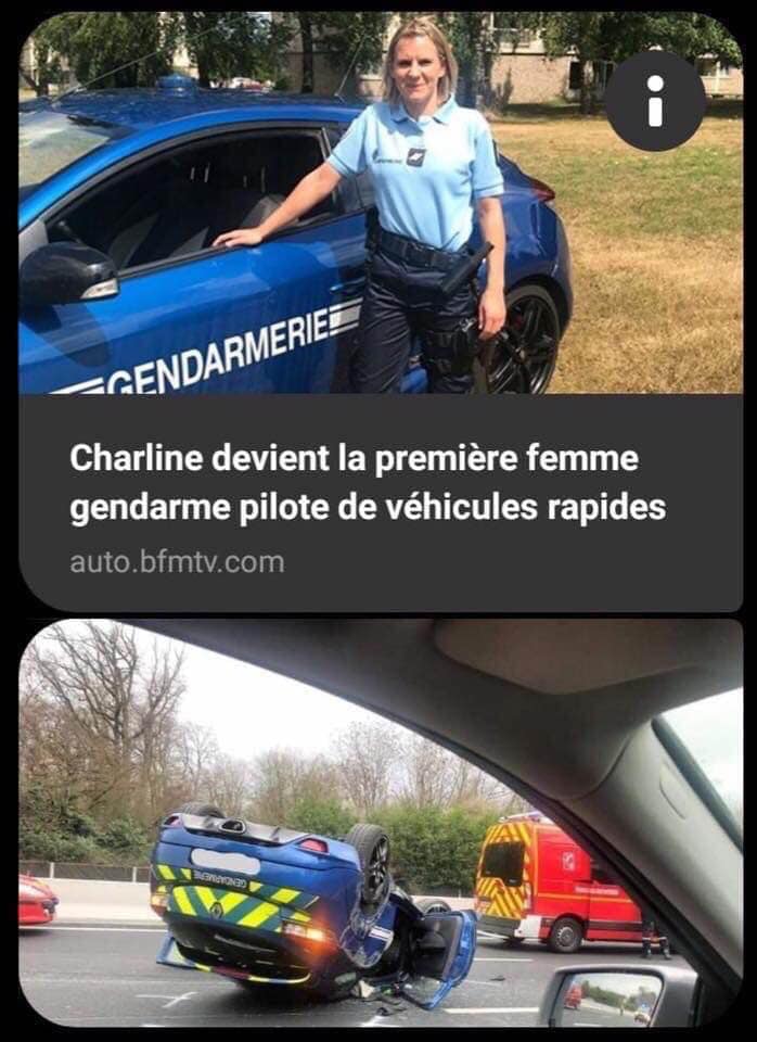 Blague   gendrmerie   charlien  la première femme gendarme pilote de véhicule rapide