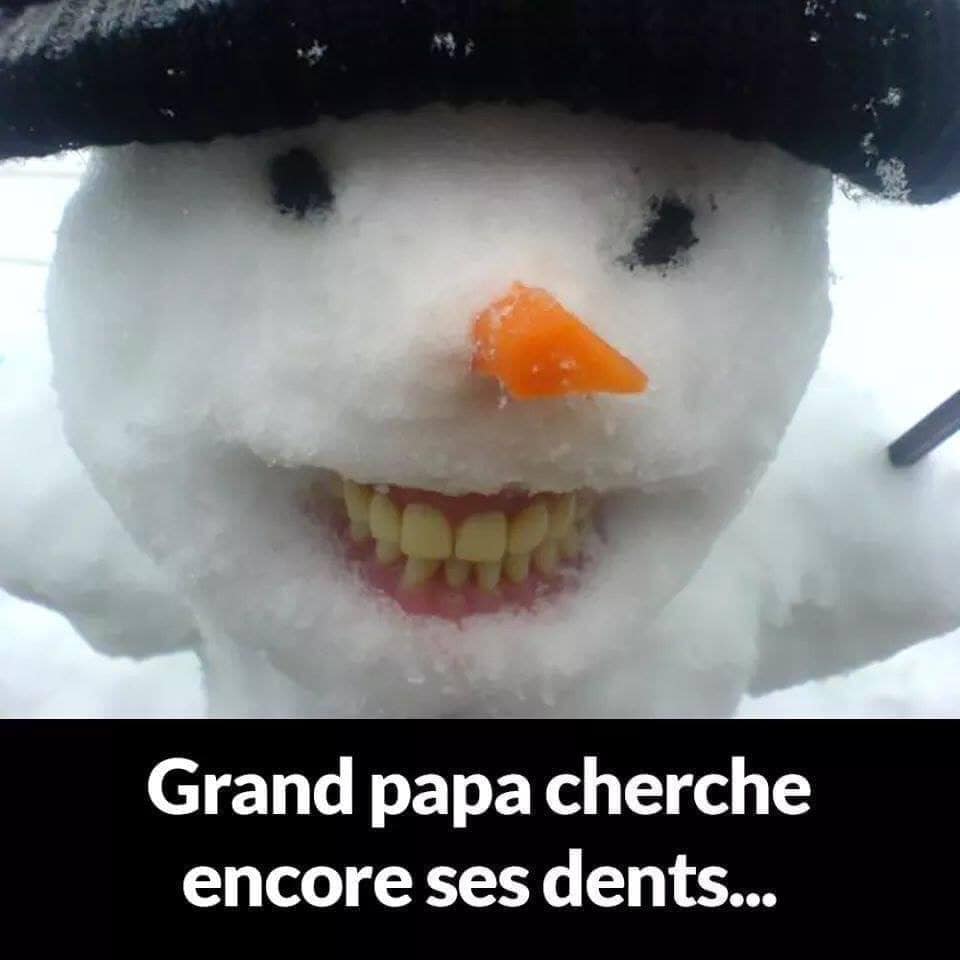 Blague   grand papa cherche encore ses dents   bonhomme de neige avec dentier