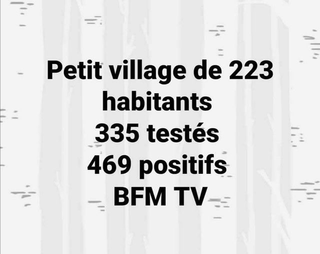 Blague   Histoire vrai   télévision   BFM   petit village d e223 habitants 335 testés 469 positifs