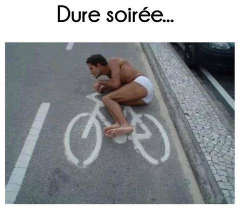 Blague   Homme en velo dure soirée