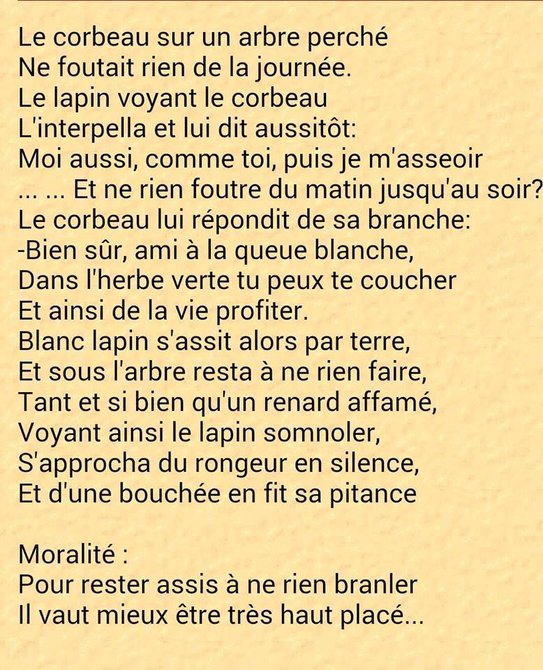 Blague   histoire   moral de l'histoire le corbeau et le lapin