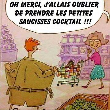 Blague   homme qui montre sa kekette et femme qui dit merci j'allais oublier de prendre des saucisses