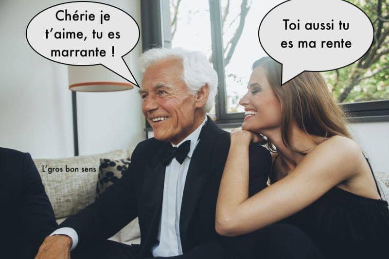 Blague   homme vieux qui dit à une jeune femme   chérie je t'aime tu e smarrante   la femme répond toi aussi tu es ma rante