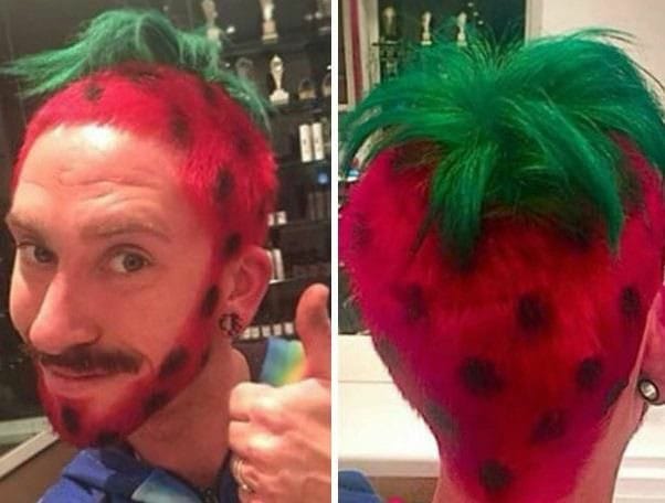 blague   homme avec tête en forme de fraise