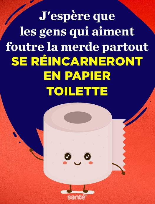 Blague   j'espère que les gens qui aiment foutre la merde partout se réincarneront en papier toilette