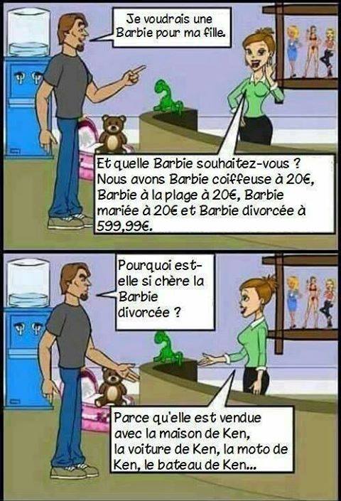 Blague   je voudrais une poupé barbie pour ma fille 20 e barbie coiffeuse 20 e barbie marié et 599.99 barbie divorcé