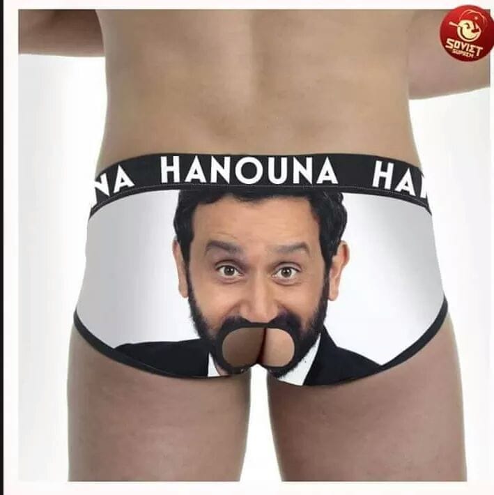 Blague   jeux d'image   hanouna caleçon avec son visage et bouche à la place du cul