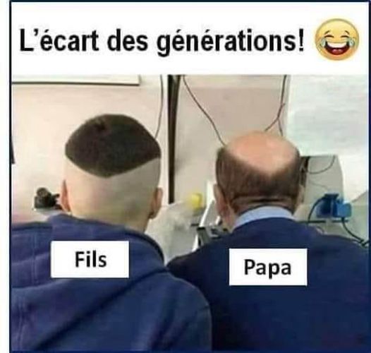 Blague   l'écart de génération   coupe de cheveux entre père et fils