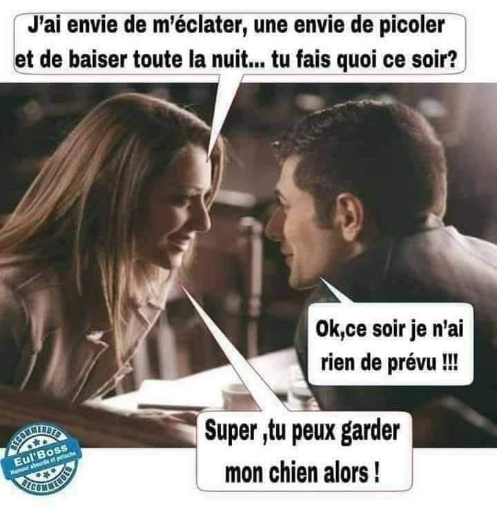 Blague   la femme dit j'ai envie d em'éclater ce soir envie de baiser de boire de fumer tu fai quoi ce soir   j'ai rien de prévu