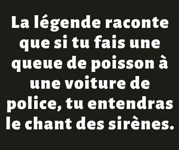 Blague   la légende raconte que si tu fait une queue de poisson à une voiture de police, tu entendras le chant des sirène