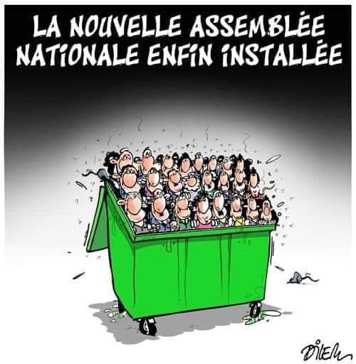 Blague   la nouvelle assemblée nationale enfin installée dans la poubelle de recyclage