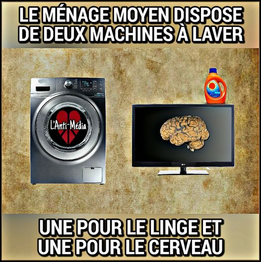 Blague   le ménage moyen dispose de 2 machines à laver   une pour le linge et une autre pour le cerveau