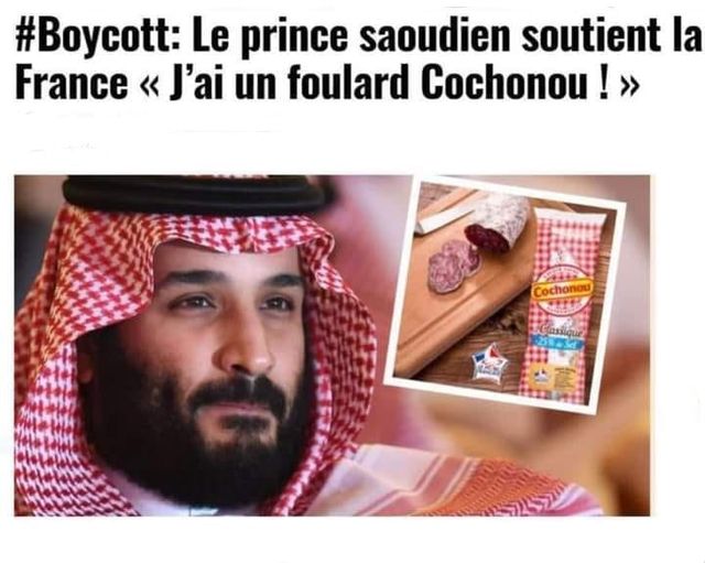 Blague   le prince saoudien soutien la france   j'ai un foulard cochonou