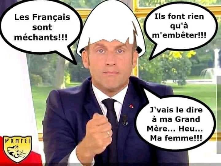 Blague   macron   les français sont méchantt   ils font rien que m'embêter   je vais le dire à ma grand mère heu ma femme