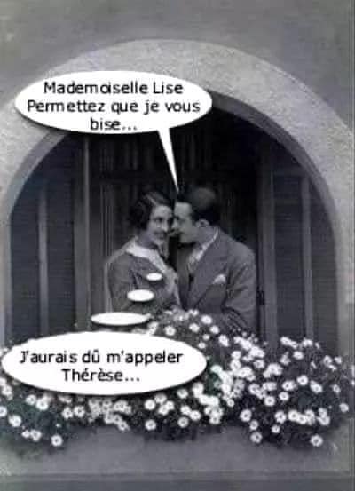 Blague   mademoiselle lise permettez que je vous bise   la femme répond j'aurais du m'appeller thérèse