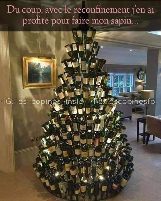 Blague   mon sapin de noel avec bouteille d'alcool