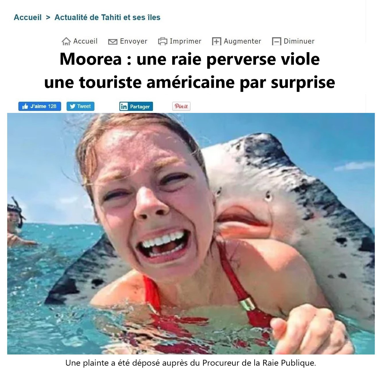 Blague   moorea   une raie perverse viole une touriste américaine par surprise