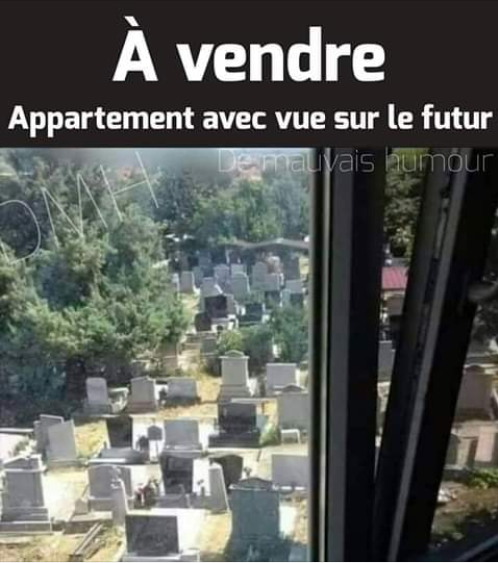 Blague   mort   a vendre apparteent avec vue sur le futur