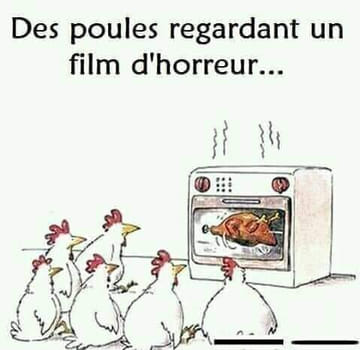 Blague   mort   carricature   dessin   des poules regardes un filmd'horreur