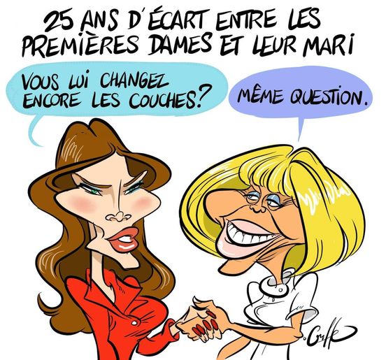 Blague   mélania trump et brigitte macron   25 ans d'écart entre les premières dames et leur mari   vous lui changez encore les couches