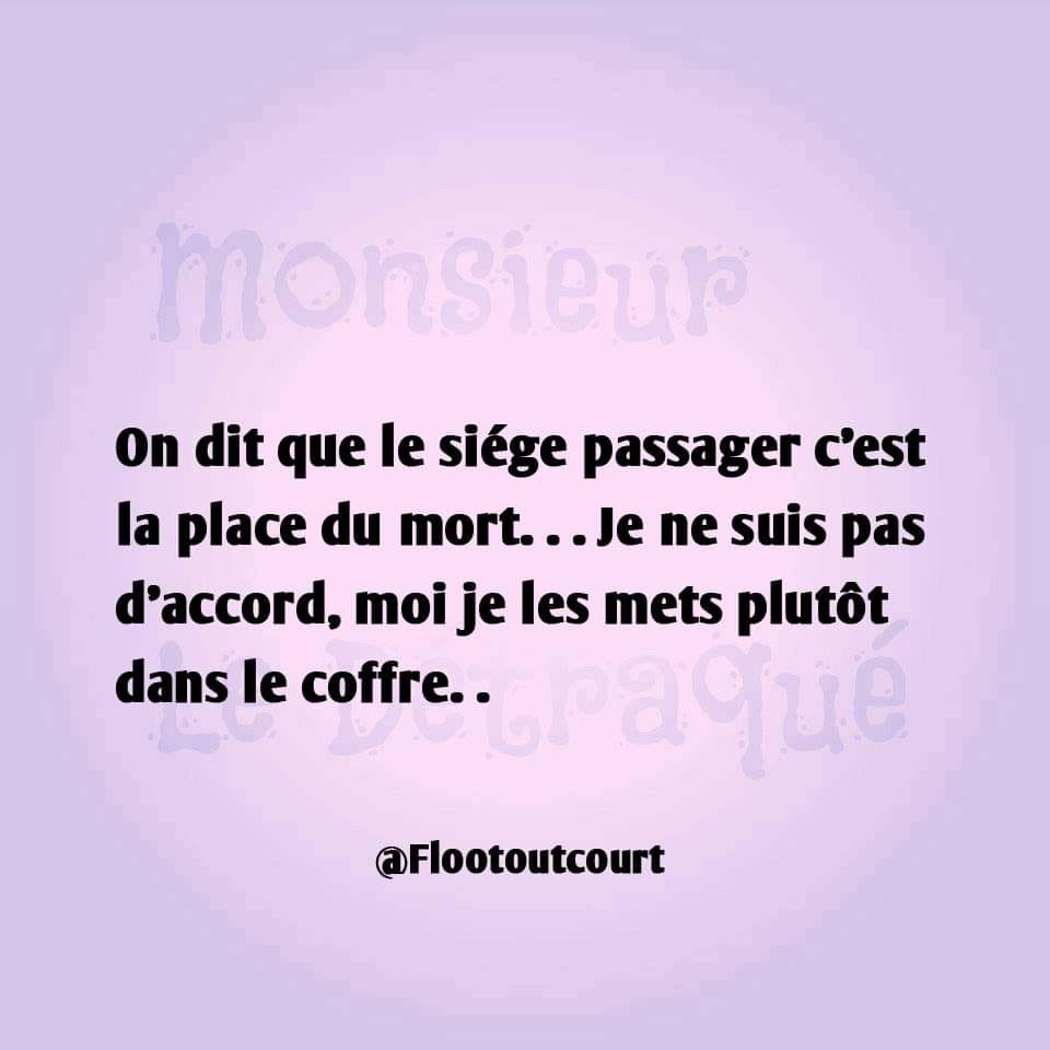 Blague   on dit que le cote passager c'est la place du mort   je ne suis pas d'accord moi je le met dans le coffre