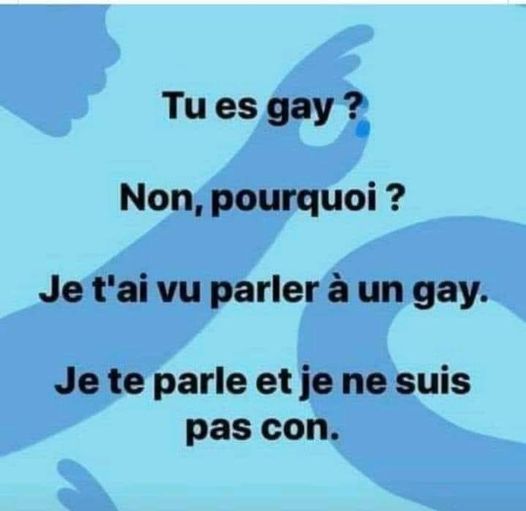 Blague   PD   tu es gay   nonpourquoi   je t'ai vu parler à un gay   je te parle et je ne suis pas con